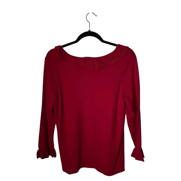NWT Women's Pendleton Ruffle Neck Sweater Red Knit Silk Cashmere Blend Size M - Picture 2 of 7